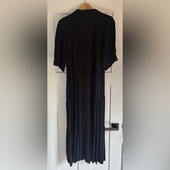 NATURAL LIFE Tiered Black Short Sleeve Dress L - Picture 3 of 4